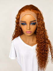 Color 350 copper auburn lace wig front view