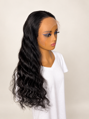 Natural off-black lace wig side view