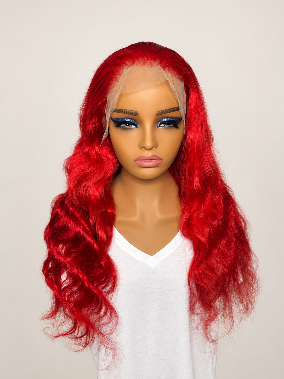 Red lace wig front view