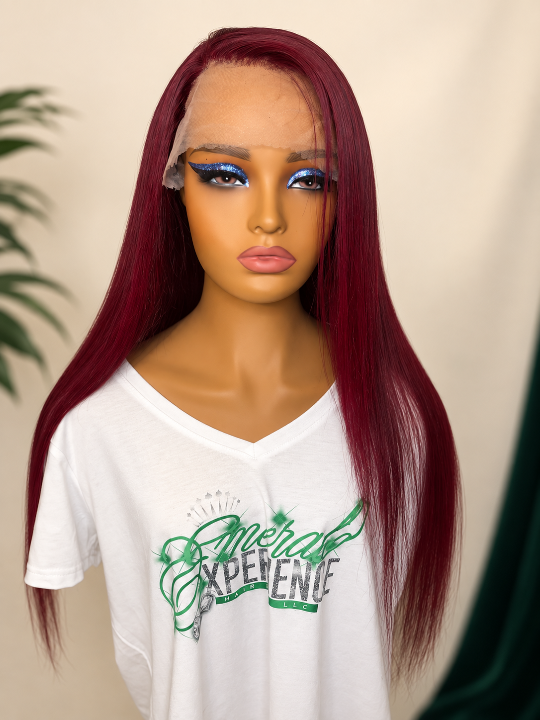 99J burgundy wig front view